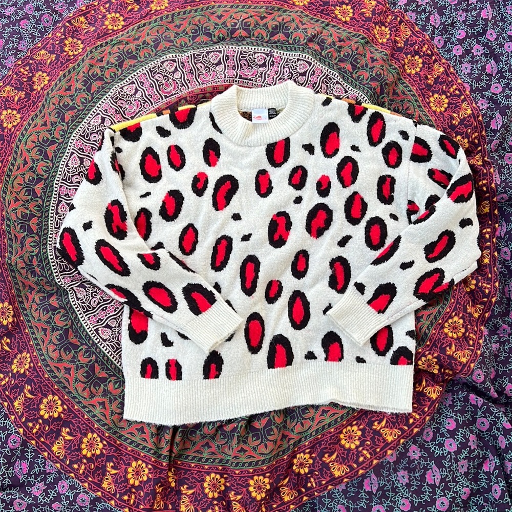 Multi color animal print mock neck sweater